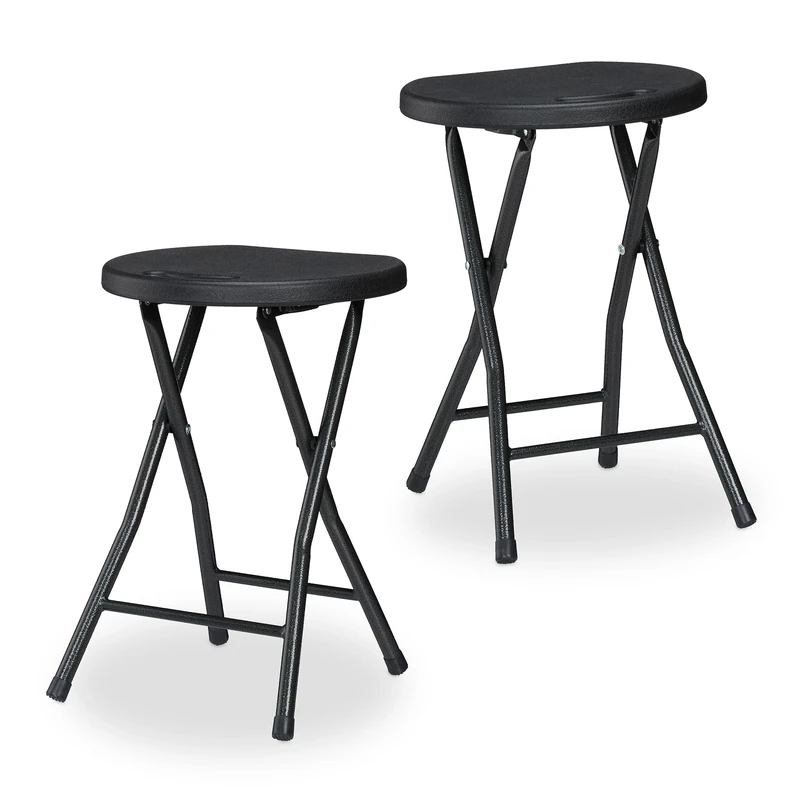 Relaxdays Folding Stool, Set of 2, with Handle, Garden & Balcony, Foldable Outdoor Seat, HxWxD: 46 x 31 x 30 cm, Black