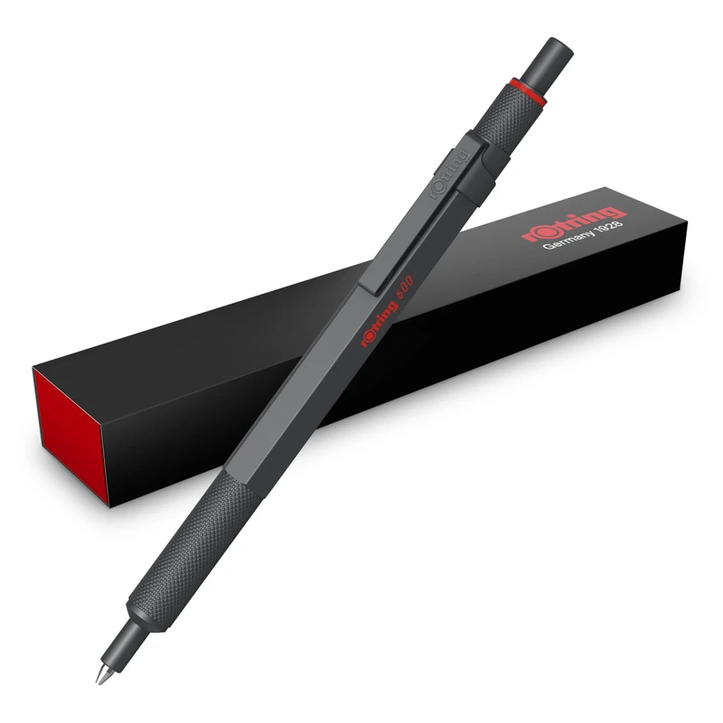 rOtring 600 Ballpoint Pen | Medium Point | Black Ink | All-Metal Body Pen | Dark Stone | Non-Slip Knurled Grip & Hexagonal Barrel | Refillable