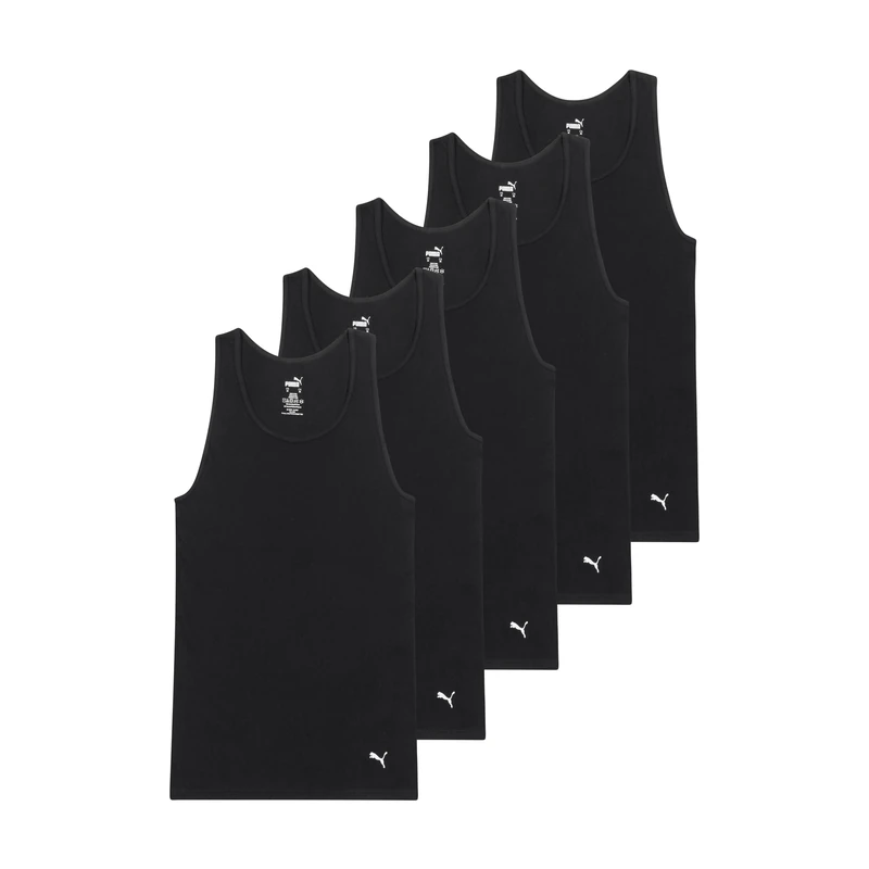PUMA Men's 5 Pack Cotton Rib Tank Top, Black, XL