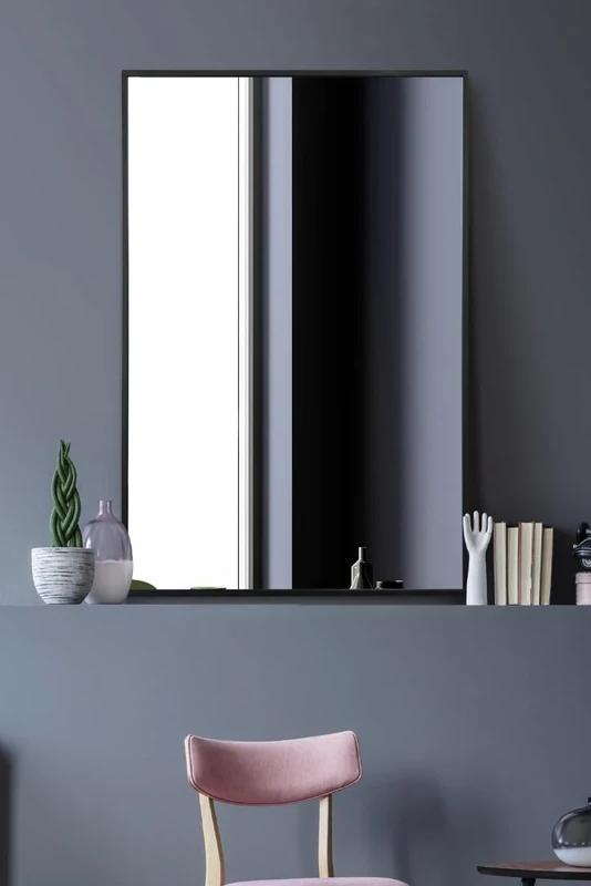 Modern black Aluminum Metal Wall Mirror: 90 x 60cm – Sleek, Modern Design for Home, Bathroom or Office| Durable Frame, High-Definition Glass, Easy to Mount