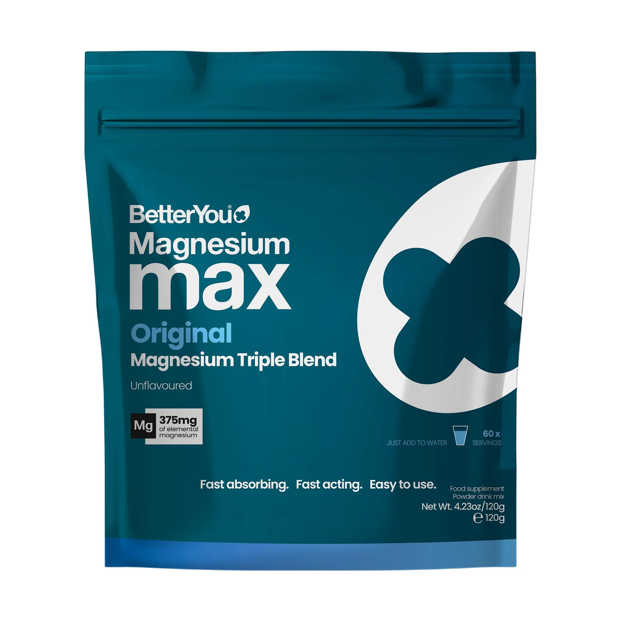BetterYou Magnesium Glycinate, Citrate & Malate Supplement | 1942mg Magnesium Max Powder - Unflavoured, 3-in-1 Powder 375mg Elemental Absorbtion, Fast Absorbing, Fast Acting & Easy to Use