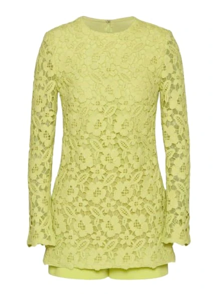 Valentino Pre-loved Flash Green Cordonetto Lace Playsuit