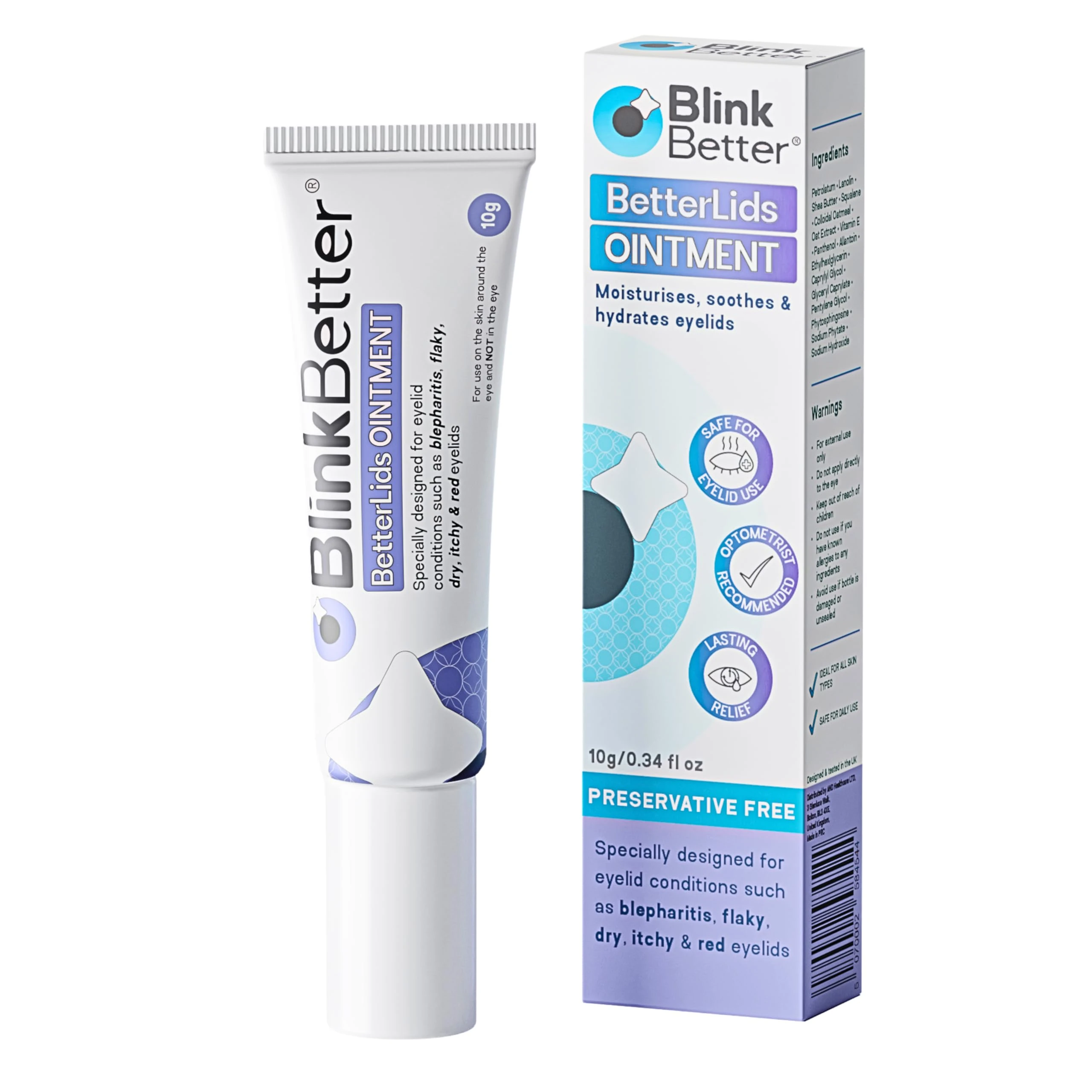 BlinkBetter Eyelid Ointment 10g – Intense Oat Complex with Shea Butter & Panthenol - Hydrates, Nourishes & Soothes – Moisturising Care for Dry, Itchy, Red, Sensitive, Flaky Skin Around the Eyes
