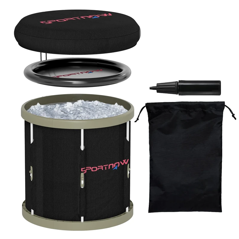 SPORTNOW Ice Bath Tub Outdoor, 210L Portable Cold Water Therapy Tub, Recovery Cold Plunge Pool with Lid, Cover and Carry Bag for Athletes, Black