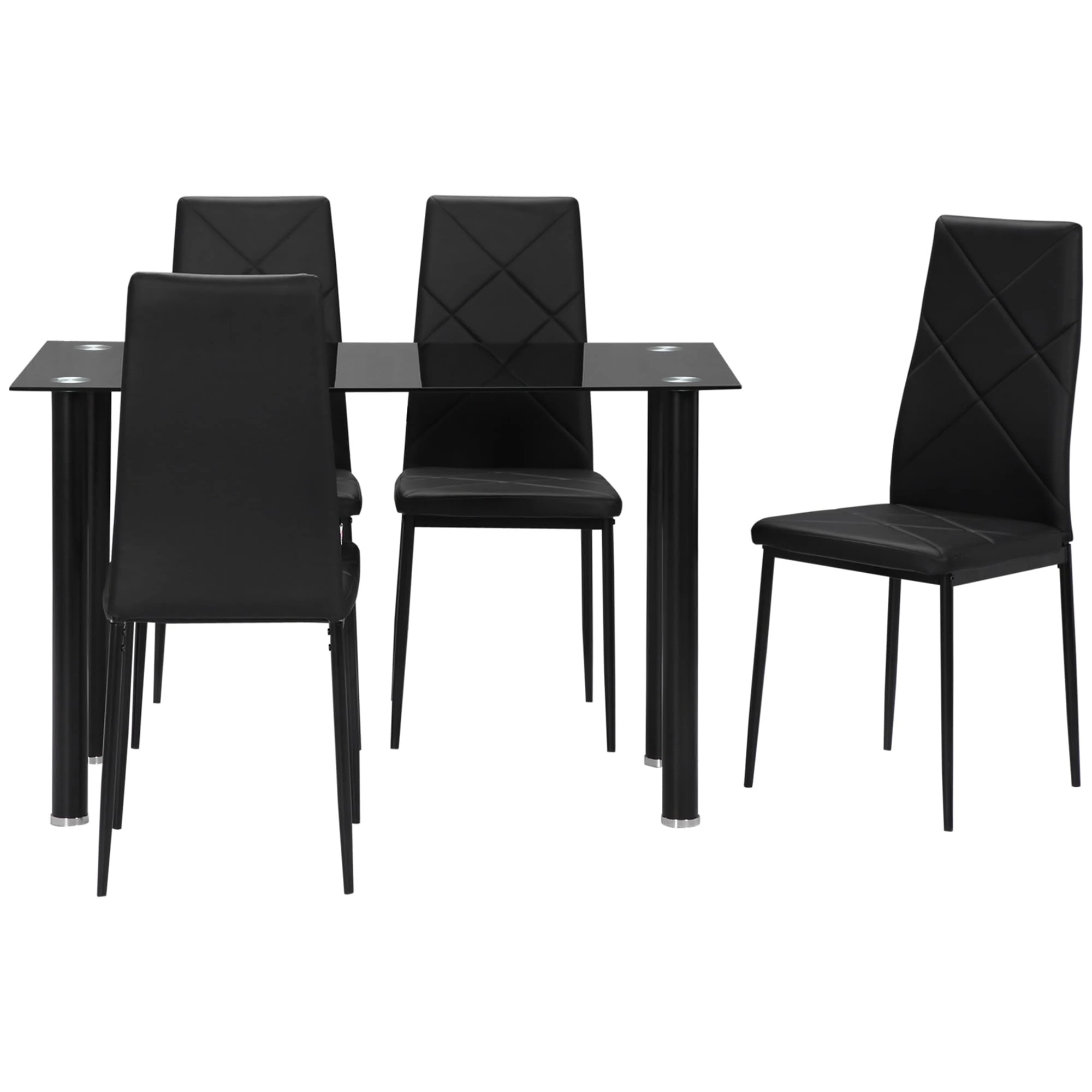 HOMCOM Dining Table and Chairs Set 4, Space-Saving Kitchen Table and Chairs Set 4 with Faux Leather Padded Seat and Tempered Glass Top, Dining Room Sets, Black
