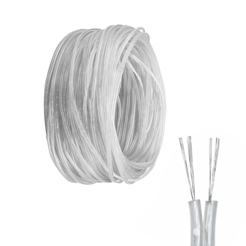 30M Transparent Electrical Wire, 2 Core Cable, 28AWG Clear 2 Core Lamp Wire, Transparent PVC Cable, Diameter 1.6 * 3.2mm, For Small Appliances, Doorbell