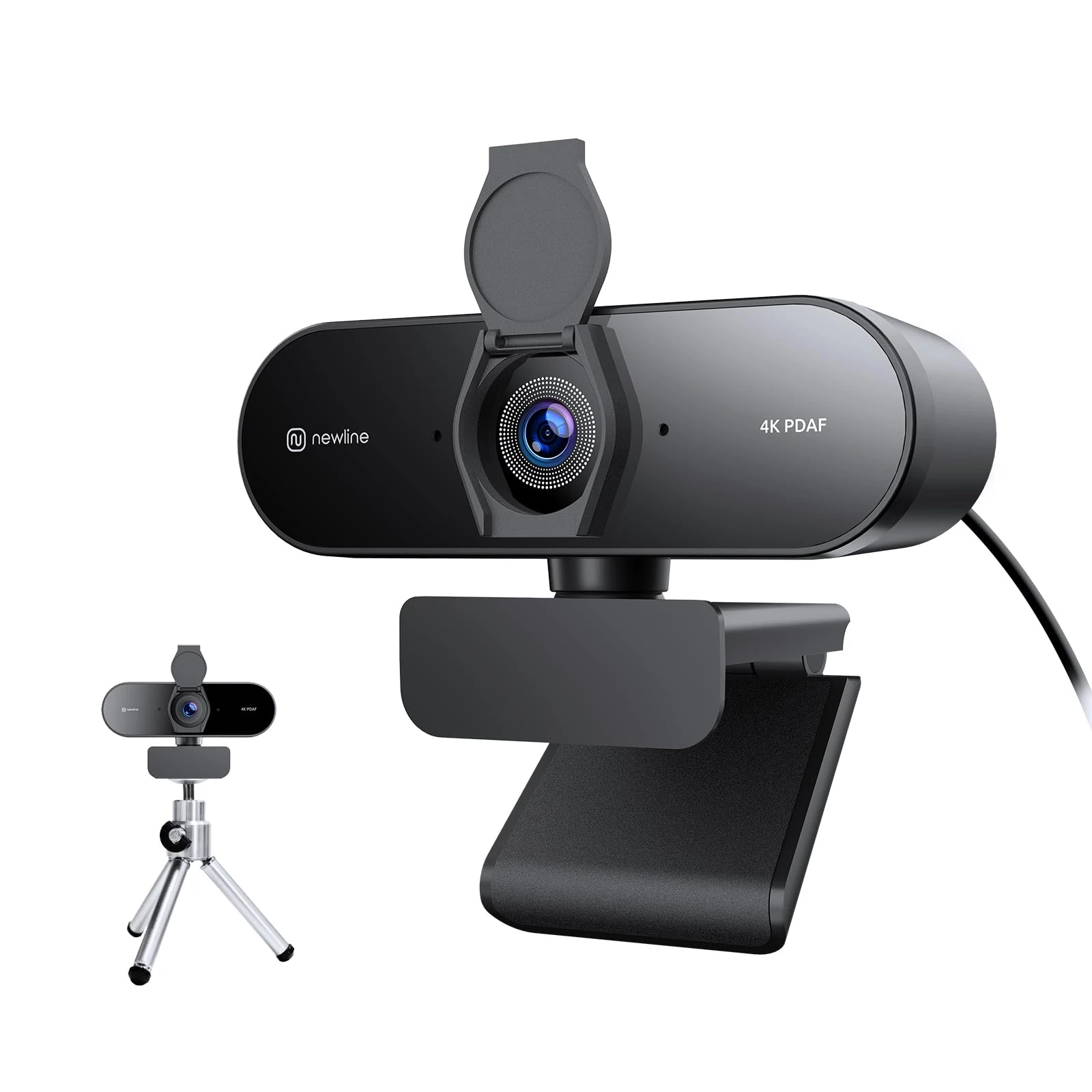 N newline 4K Webcam for PC, PDAF Autofocus in 1 Second, 1080P@60FPS, 12 Megapixels, Light Correction, 2 Clear Stereo Mics, with Tripod & Privacy Cover, USB PC Camera for Online Meetings Streaming