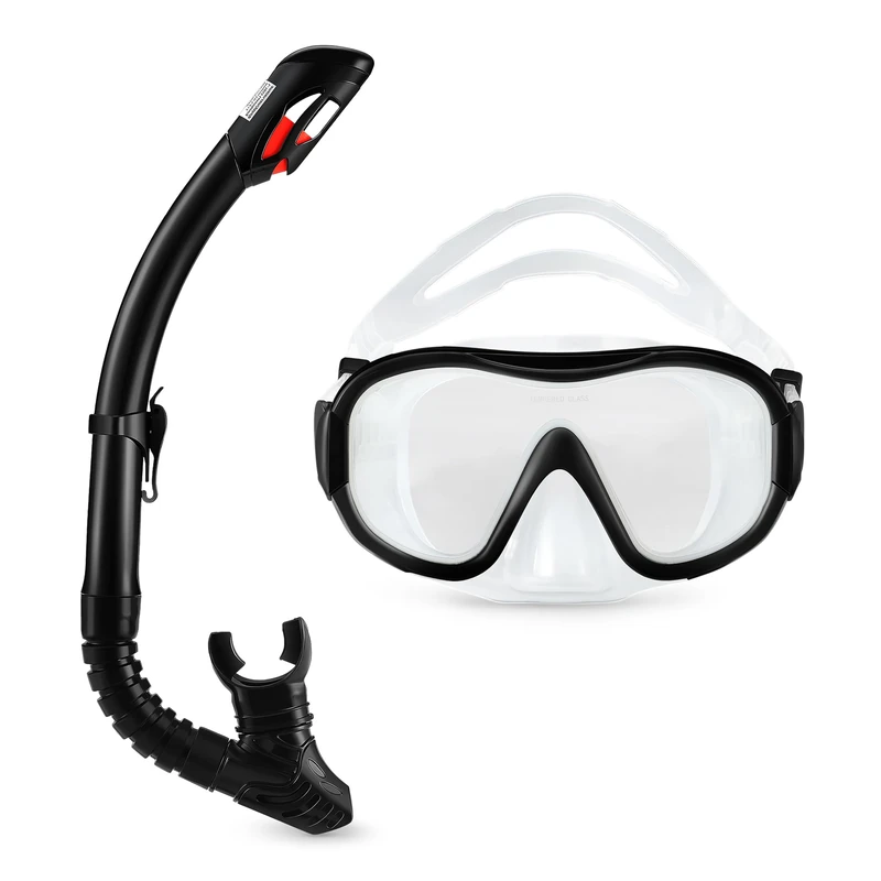 Amazon Basics Snorkel Mask with Carry Bag, Snorkeling Gear for Adult, Black