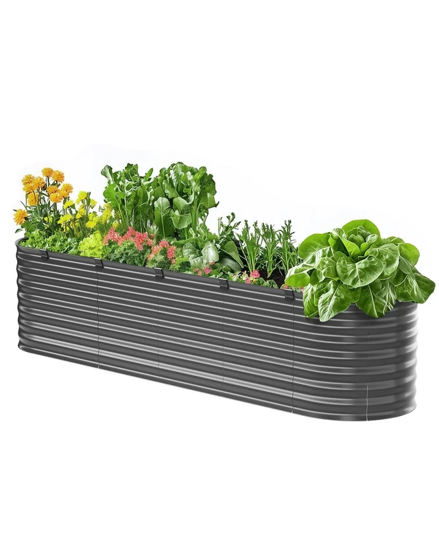 VEVOR Metal Raised Garden Bed, 8 x 2 x 2 ft Outdoor Galvanized Planter Box, with Open Bottom, Large Oval Planter Raised Bed for Gardening Vegetables, Flowers, Herbs, and Succulent Plants, Dark Gray