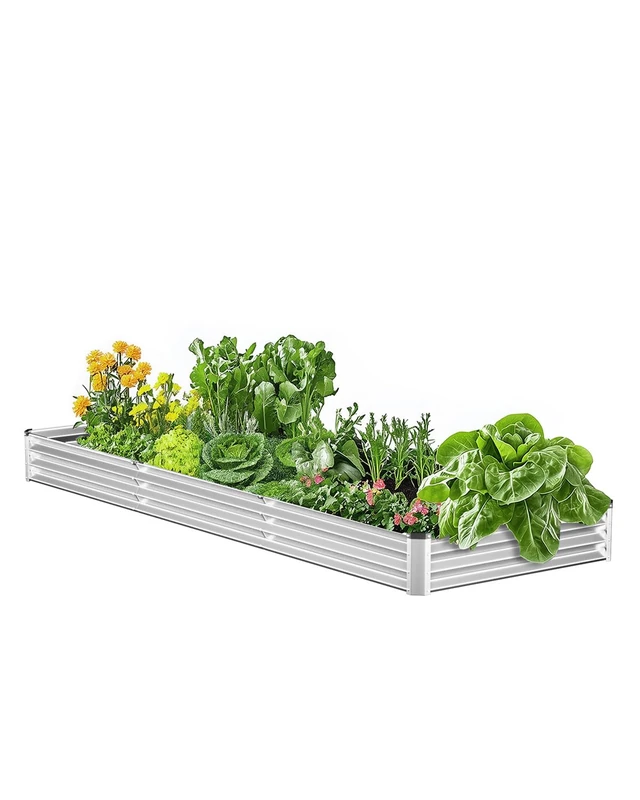 VEVOR Metal Raised Garden Bed, 12 x 4 x 1 ft Outdoor Galvanized Planter Box, with Open Bottom, Large Planter Raised Bed for Gardening Vegetables, Flowers, Herbs, and Succulent Plants, Silver