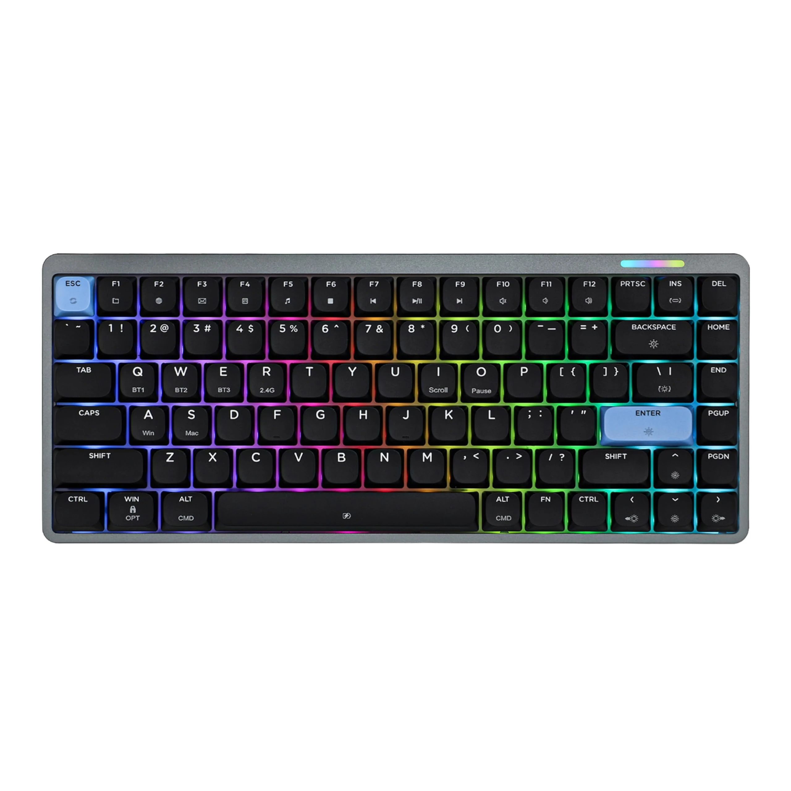EPOMAKER Luma84 Low Profile Aluminum Mechanical Keyboard, QMK/VIA Programmable, Tri-Mode Wireless, WIN/MAC/Linux Compatible, RGB (Black&Blue, Gateron Low-Profile Red Switch)