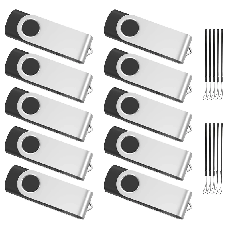 ABLAZE Memory Stick 64GB USB Stick 10 Pack USB 2.0 Flash Drive Swivel Design Pen Drive with LED Light and lanyards for Data Storage (Black)
