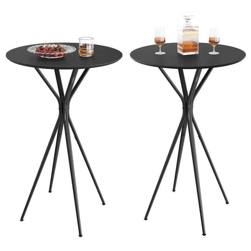 VASAGLE Set of 2 Bar Tables, Round Cocktail Tables, 60 x 60 x 105 cm, Metal Frame, Kitchen, Home Bar, Living Room, Modern Style, Ink Black and Matte Black LBT224B01