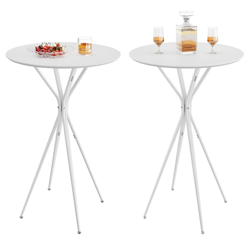 VASAGLE Set of 2 Bar Tables, Round Cocktail Tables,60 x 60 x 105 cm, Metal Frame, Kitchen, Home Bar, Living Room, Modern Style, Cloud White and Matte White LBT224W01