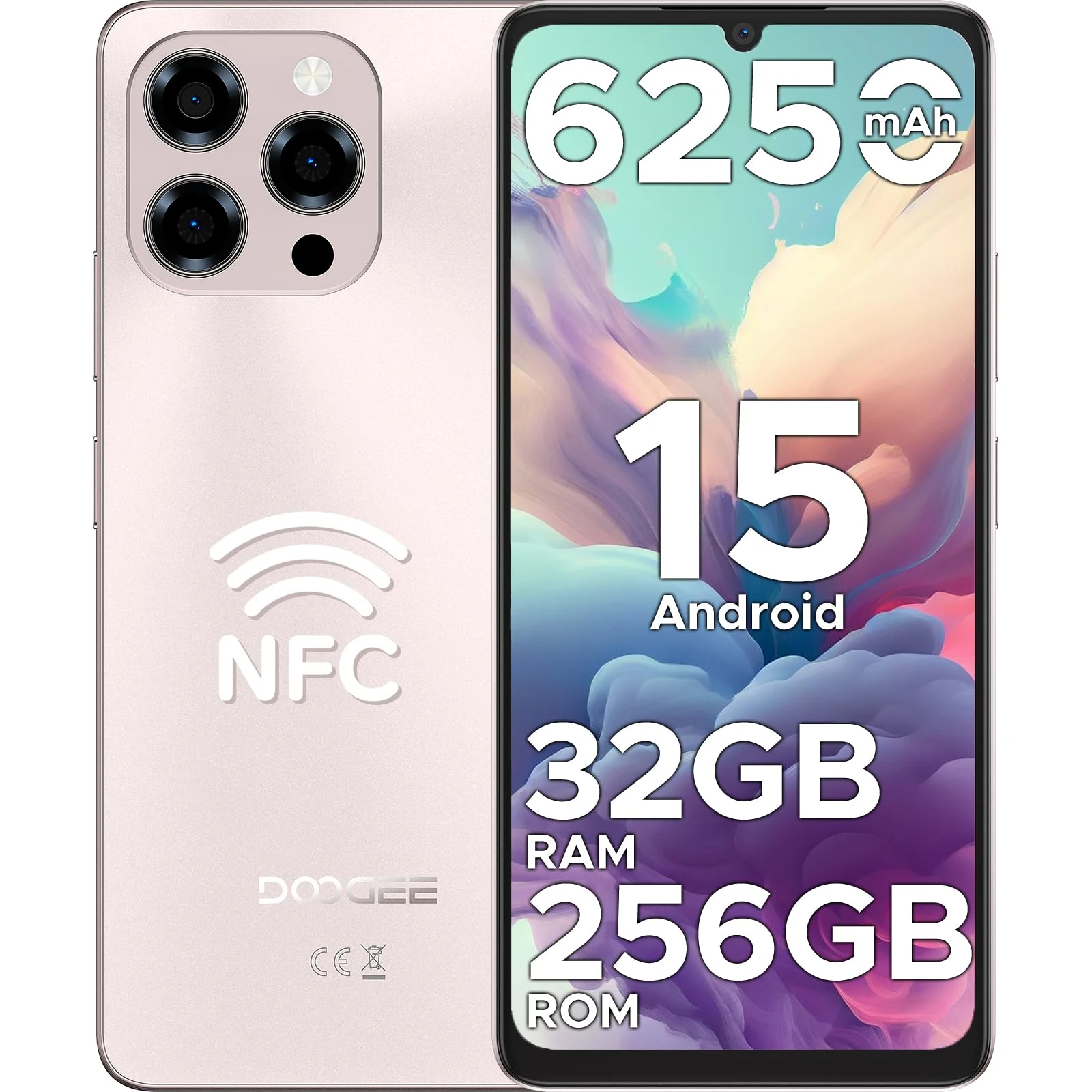 DOOGEE Note 58 Pro Mobile Phones, Android 15 Smartphone 2025, 6250mAh & 32GB+256GB 2TB TF, 6.75" HD+ 90Hz Display, 4G Dual SIM Free Unlocked Phones, Widevine L1, Fingerprint/Face ID/OTG/GPS/NFC,Golden