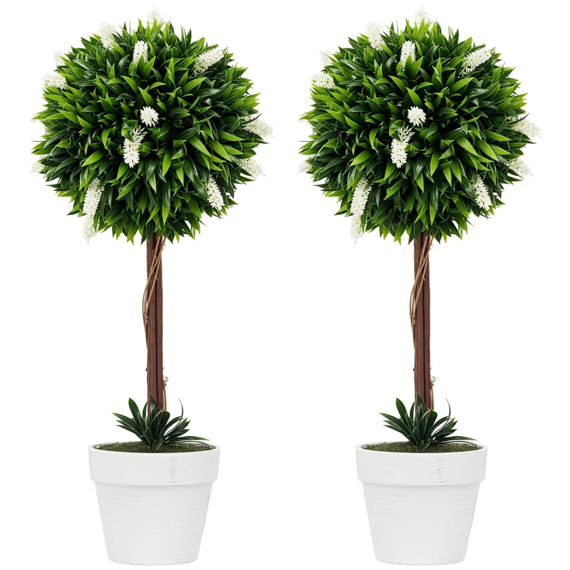 HOMCOM Artificial Lavender Set of 2 Large 60 cm Artificial Plant with UV Protection, Artificial Plants in Pot, Plastic Artificial Flower Like Real for Living Room Bedroom Office Garden Modern