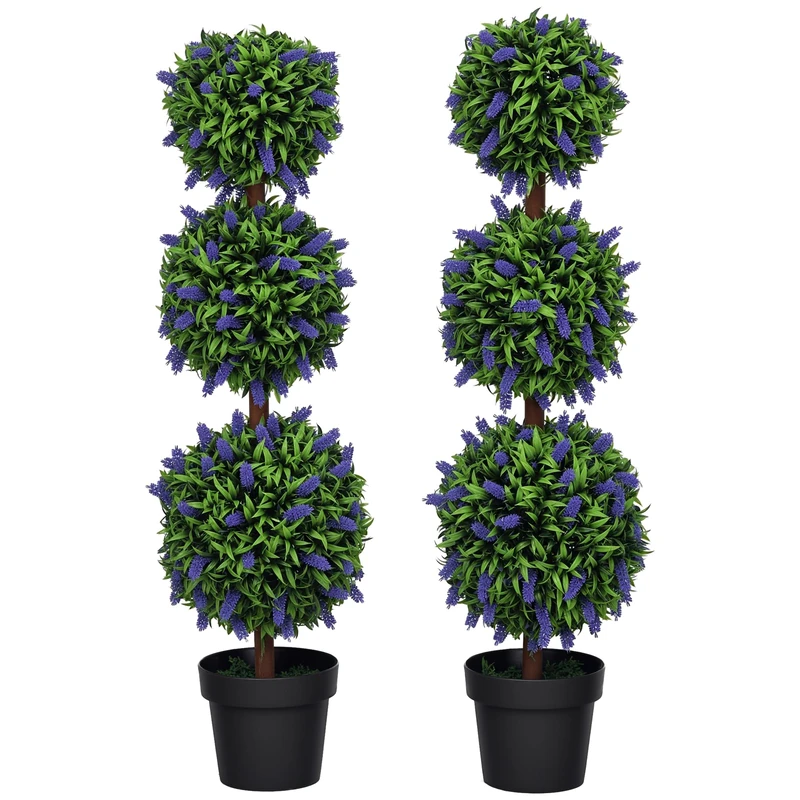HOMCOM Set of 2 Artificial Lavender Tree Baubles Large 110 cm Artificial Plant, Plastic Artificial Plants in Pot, UV-Resistant Artificial Flowers for Living Room, Bedroom, Office, Garden, Green