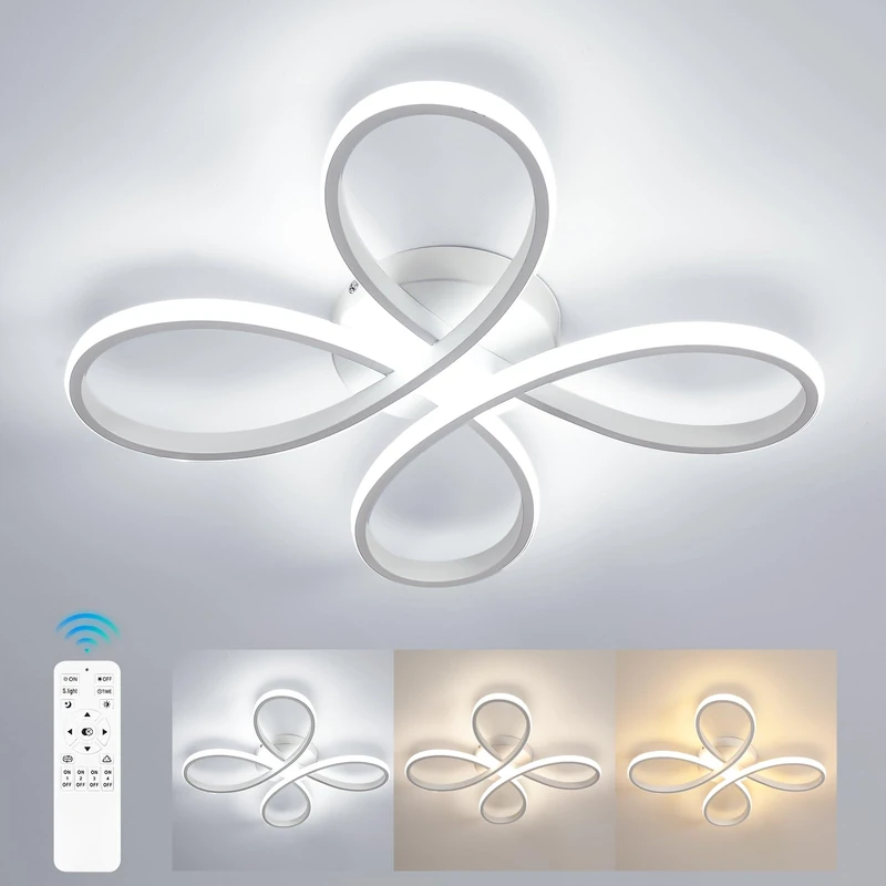 Comely Modern Dimmable LED Ceiling Light, 40W 4500LM 40cm 3000K-6500K, Modern Flower Shape Ceiling Lamp with Remote Control for Bedroom, Living Room, White