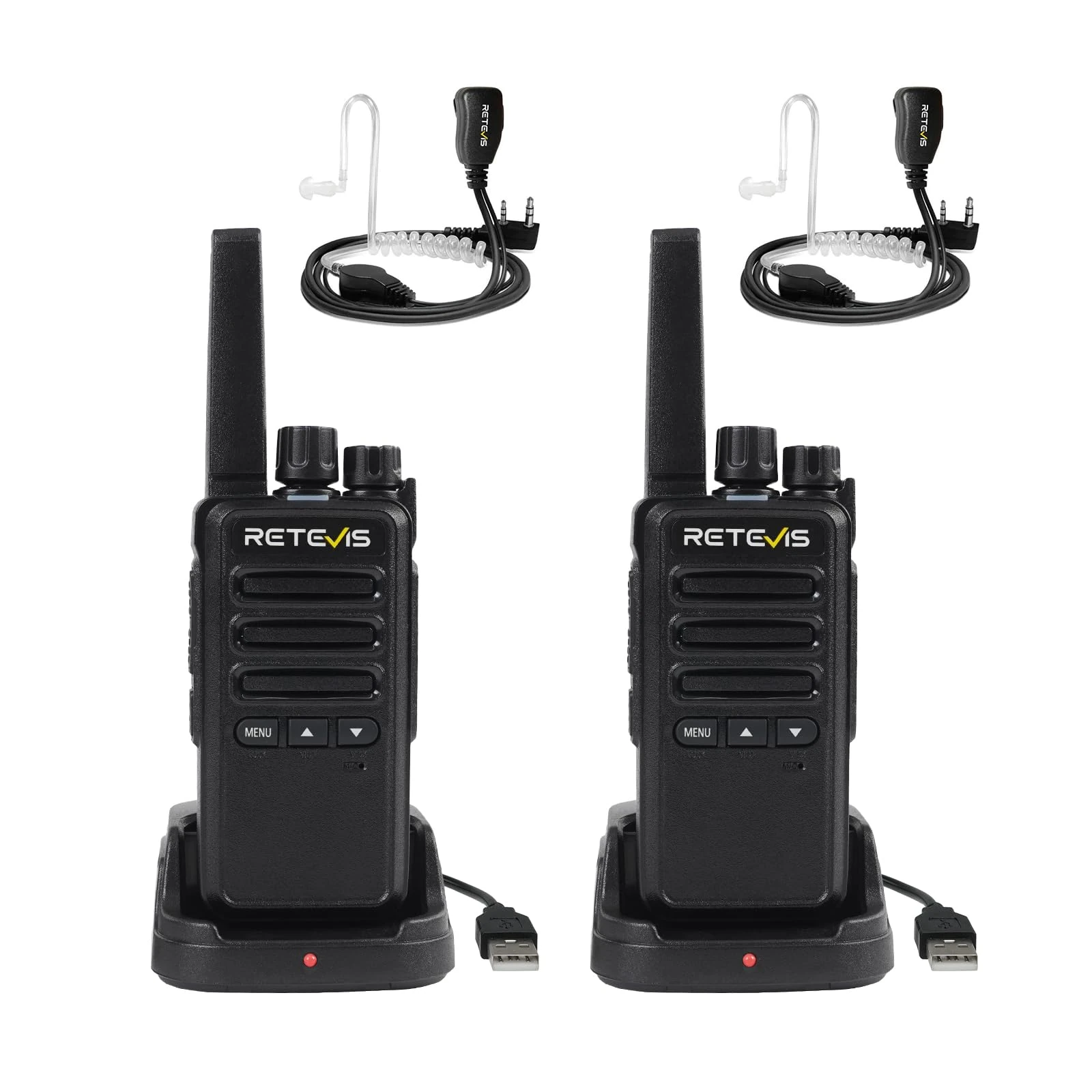 Retevis RT668B Walkie Talkies with Earpiece, PMR446 License-Free Radio Communication, VOX,16 Channels, CTCSS/DCS, Rugged Two Way Radio for Travel, Camping (Black, 2Pcs)
