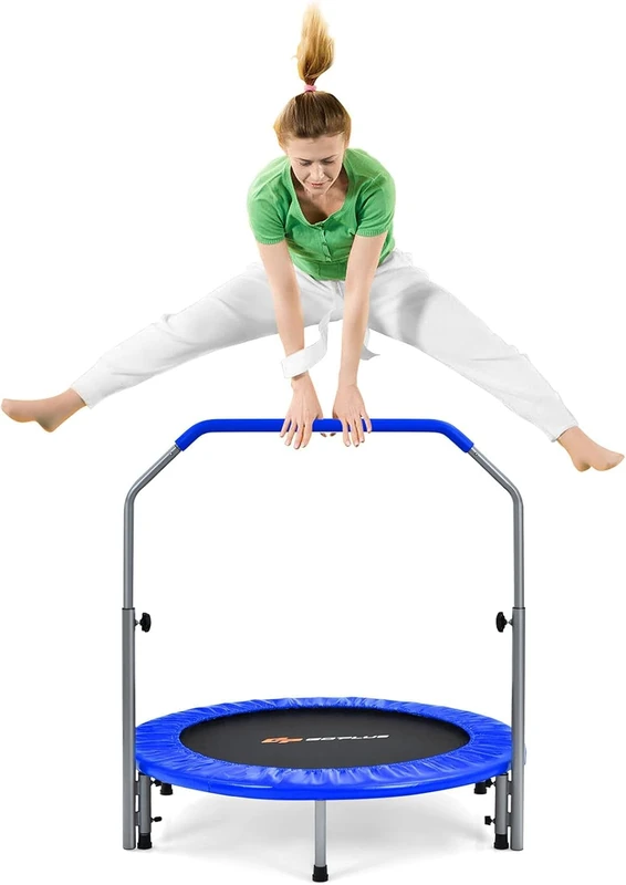 FANTASK φ101 cm Mini Trampoline Maximum Load 150 kg, Fitness Trampoline Foldable, Garden Trampoline for Adults and Children, Children's Trampoline with Height-Adjustable Handle