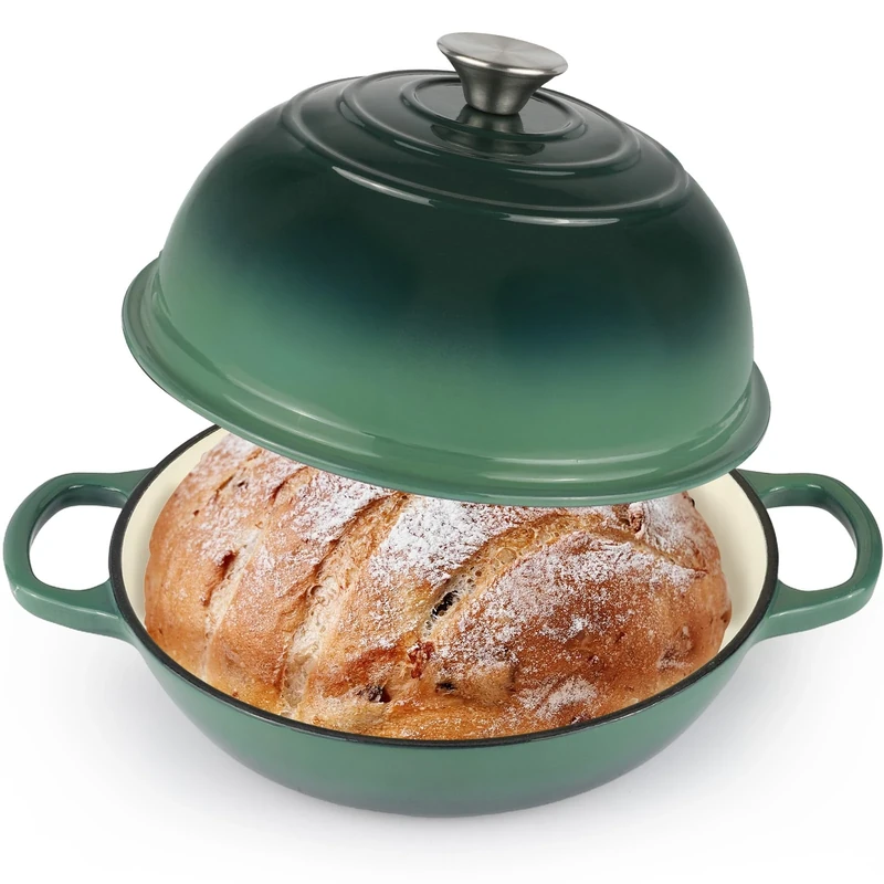 Enameled Cast Iron Bread Oven, Dutch Oven Pot with Lid, 10" Bread Dutch Oven for Sourdough Bread Baking, 6 Quarts Bread Pan with Dome Lid, Non-stick Cookware for Homemade Bread, Green