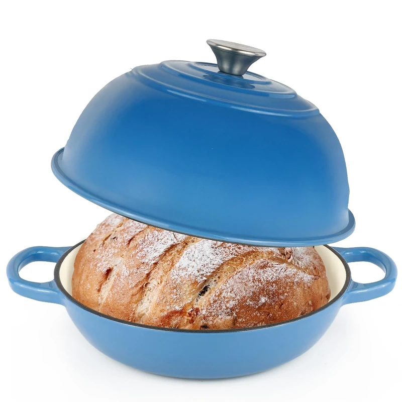 Enameled Cast Iron Bread Oven, Dutch Oven Pot with Lid, 10" Bread Dutch Oven for Sourdough Bread Baking, 6 Quarts Bread Pan with Dome Lid, Non-stick Cookware for Homemade Bread, Blue