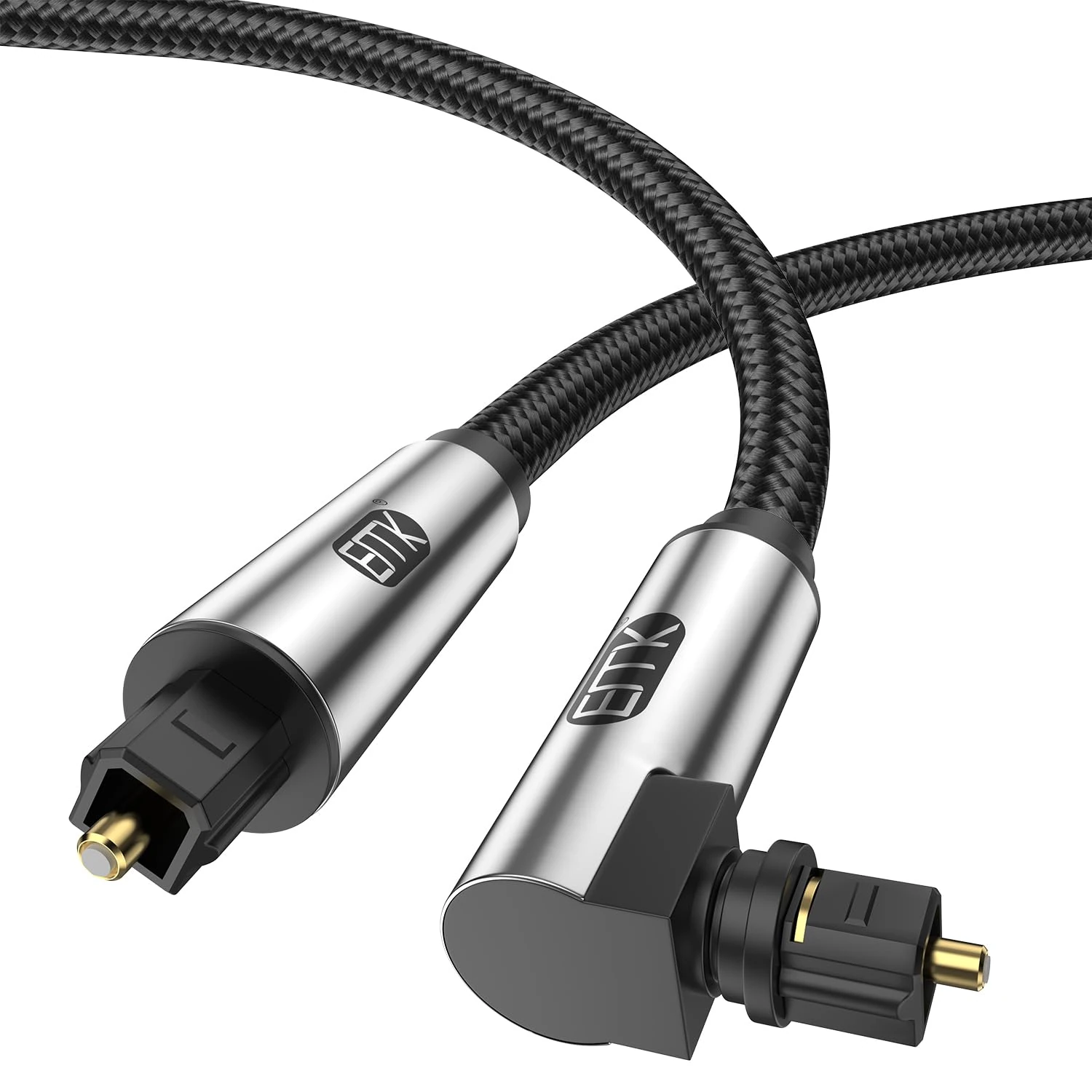 EMK 90 Degree Optical Cable 360 Degree Free-Rotating Fiber Optic Cable Toslink Male to Male Cable for Home Theater, Soundbar, Gaming Console, Speaker (90 Degree to Straight, 49FT/15M)