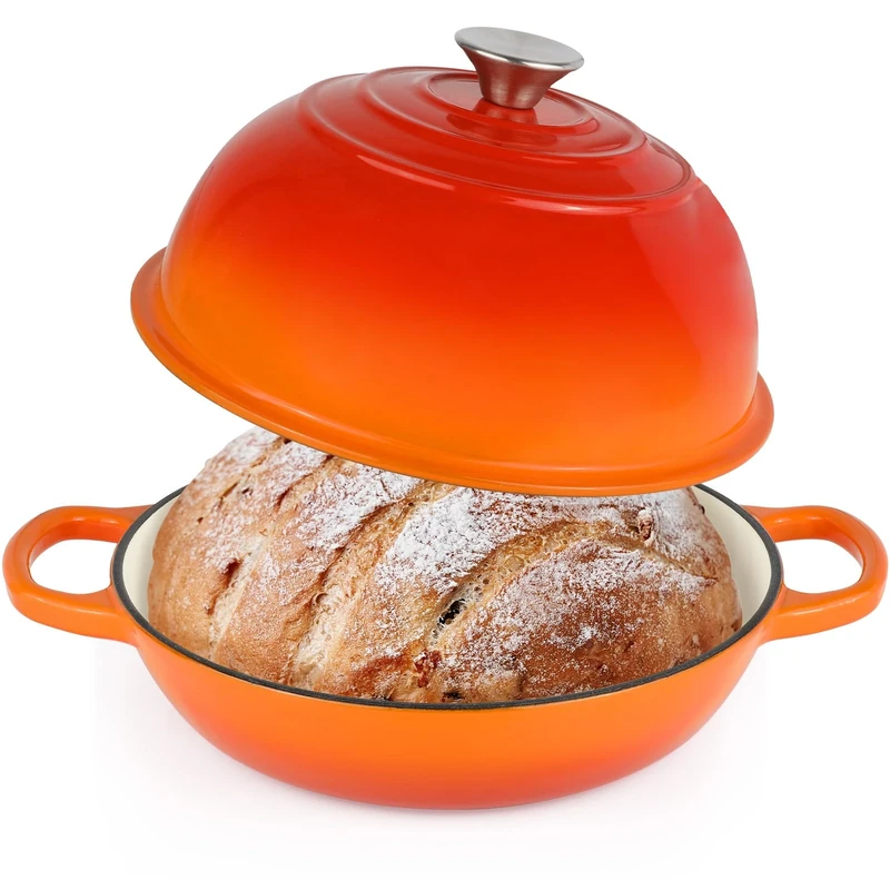 Enameled Cast Iron Bread Oven, Dutch Oven Pot with Lid, 10" Bread Dutch Oven for Sourdough Bread Baking, 6 Quarts Bread Pan with Dome Lid, Non-stick Cookware for Homemade Bread, Orange