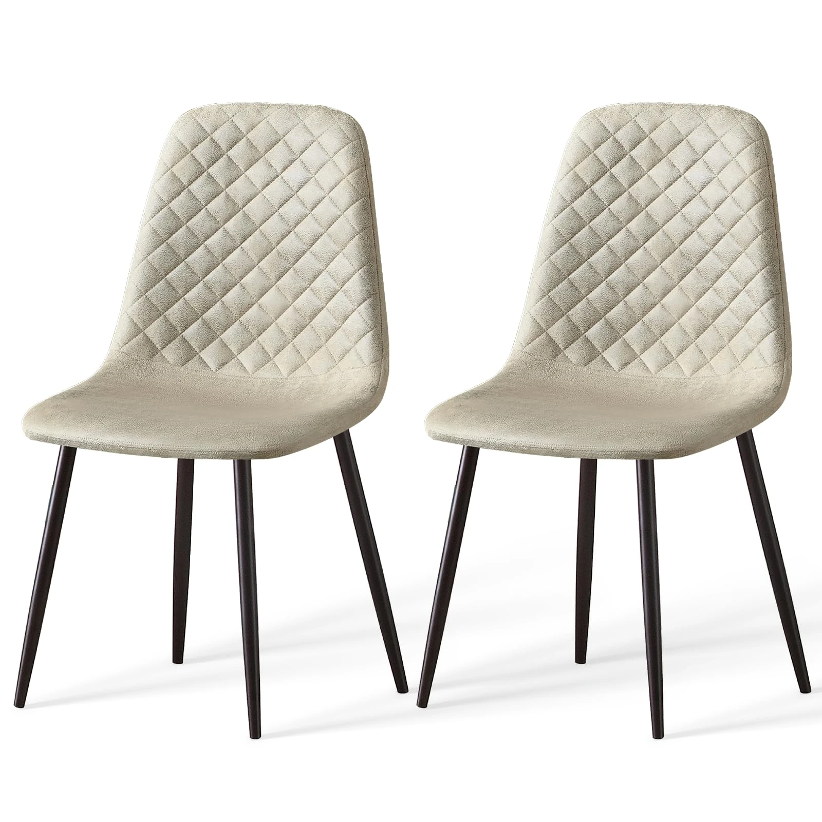AINPECCA Set of 2 Faux Suede Dining Chairs Fabric Upholstered seat with Metal Legs Dressing Lounge Home (2, Beige Suede)