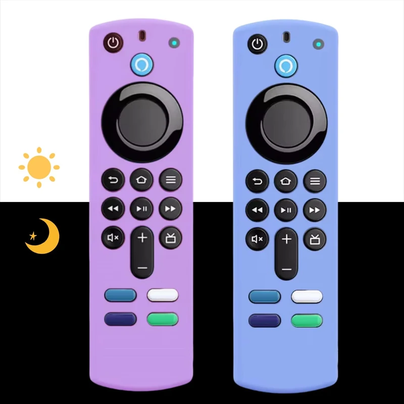 [2 Pack] Silicone Remote CoverReplacement for 3rd Gen. / 4K / HD Streaming Remote Controller, Anti-Slip Washable Protective Remote Case with Lanyard - Purple and Skyblue