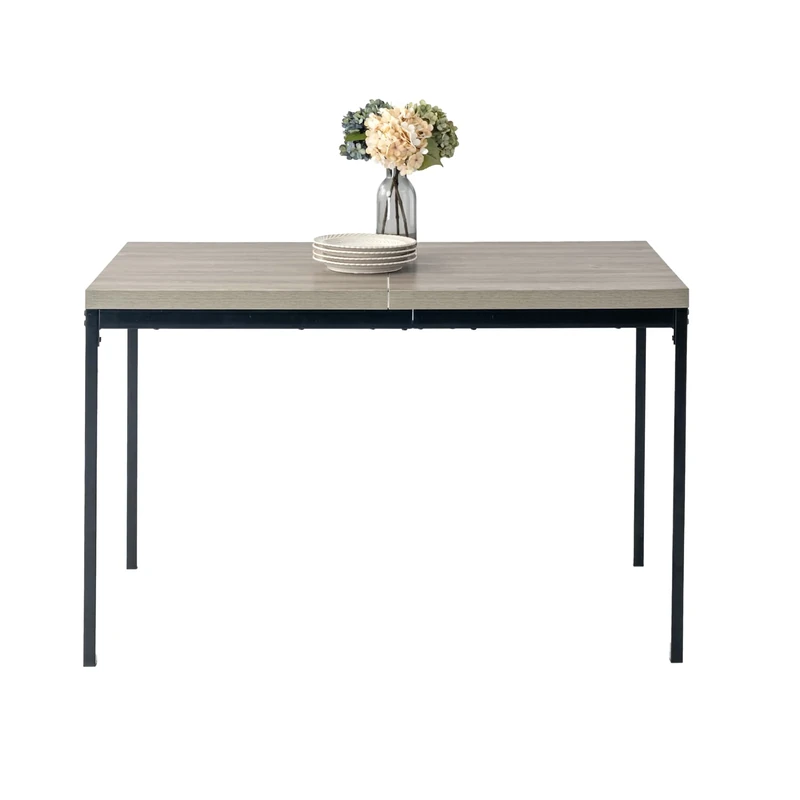 FurnitureR Dining Table, Kitchen Table in Grey Wood Pattern, Metal Frame Rectangular, 120x70x75cm, Grey Desktop & Black Legs