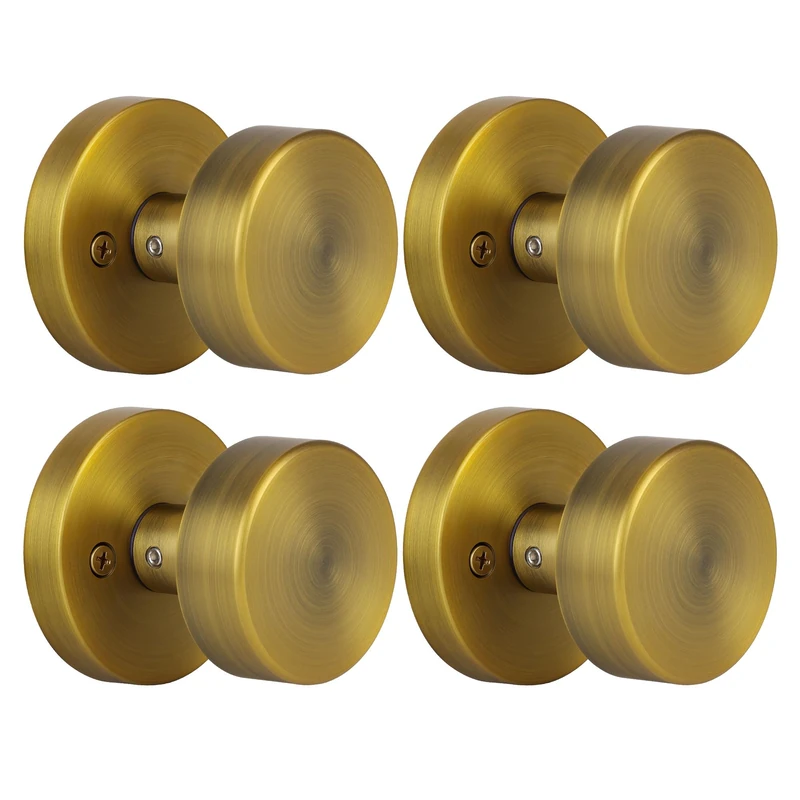 naubea 4 Pack Antique Brass Dummy Door Knobs Interior, Old Style Round Door Knob Antique Door Handle for Pantry Closet Bifold Door Knob