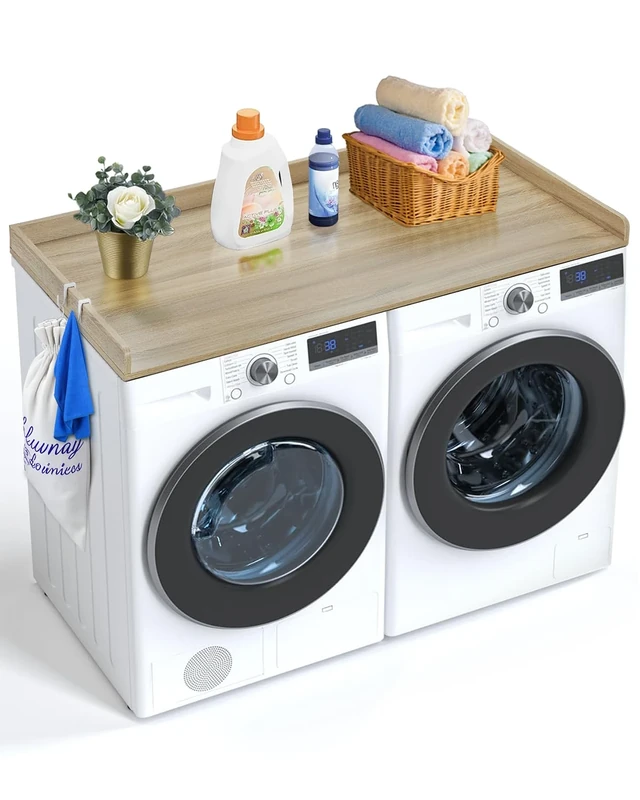 VEVOR Washer Dryer Countertop, 54" x 27" Wooden Washer and Dryer Countertop, Water-Resistant Laundry Machine Topper Cover with Anti-Slip Pads, for Laundry Room Organization and Storage, Oak