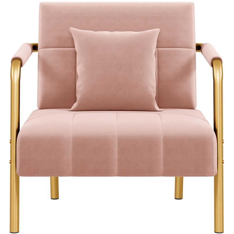 Yaheetech Modern Tub Chair, Accent Chair with Cozy Pillow, Velet Armchair with Striking Golden Legs for Living Room, Bedroom, Office, Pink
