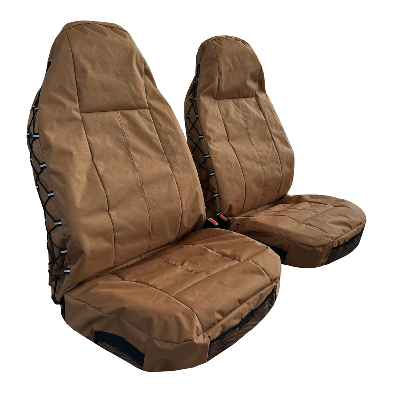 CSCOMFY Tan Seat Covers for Cars Trucks SUV, Universal Canvas Tactical Multi-Pockets Organizers Rain Defender, Waterproof Seat Protectors Front Set (Tan)