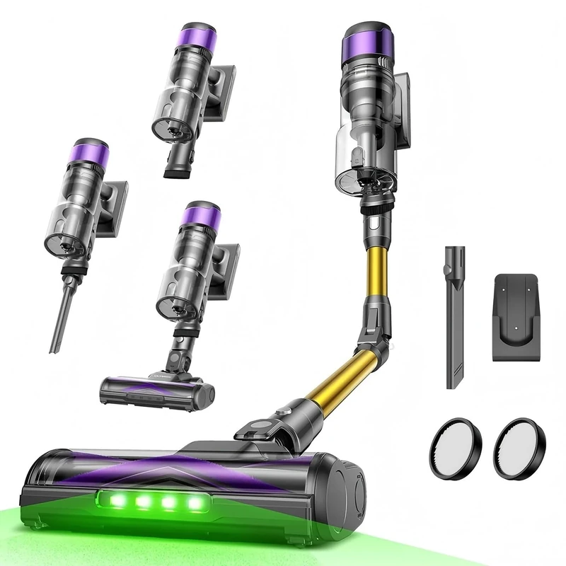 Ultenic U20 Cordless Vacuum Cleaner 55KPa/60Min/600w, Upgraded Bendable Stick Vacuum, Touch Screen, Anti Tangle Brush, GreenEye Headlight,Self Standing Hoover Vacuum for Floors, Carpet & Pet Hair