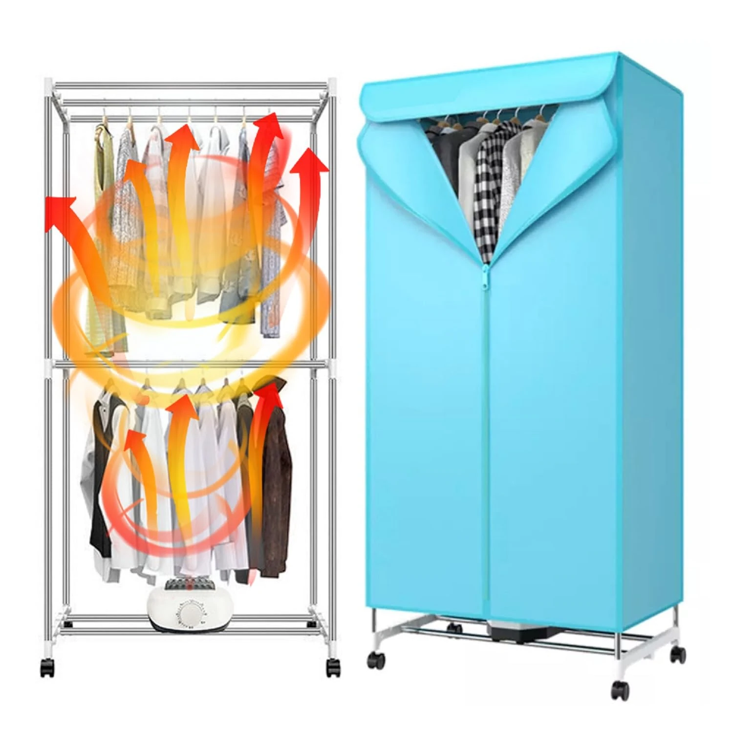 Gziztx 1000W Electric Clothes Dryer Indoor with 2-Tier Foldable Clothes Drying Rack, Oxford Cover, 15kg Max Load, 180 Minutes Timer