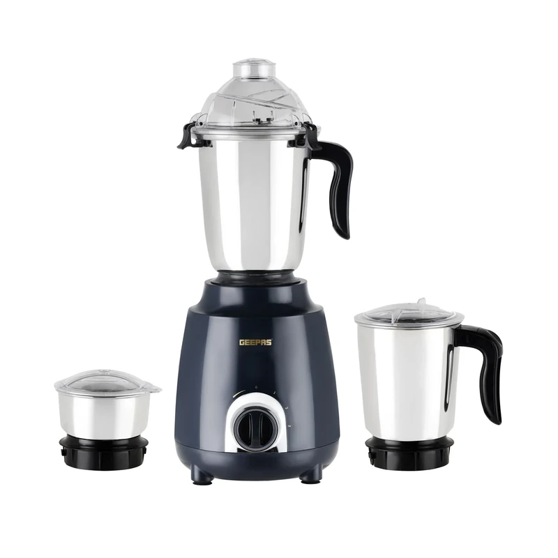 GEEPAS 600W 3-in-1 Mixer Grinder | Stainless Steel Jars, Blades | 3 Speed Control, Perfect for Chutney, Dry & Wet Fine Grinding Mixing Overload Protection Shockproof Body | 2 Yr Warranty, Dark Blue