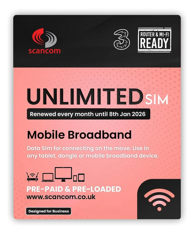 Three Unlimited Data SIM - Uncapped 5G - Preloaded MONTHLY Until January 2026 - Plug & Play for Routers & Phones - Access to Three & Vodafone - Connects to the Strongest Signal available