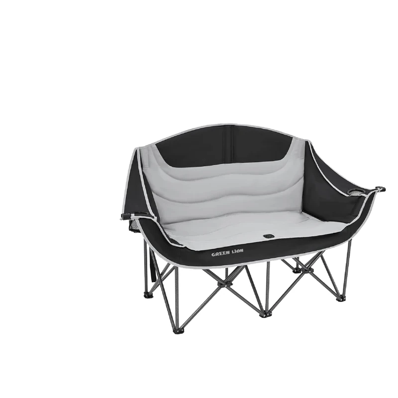 Green Lion Double Camping Chair With Storage Bag, Foldable Design, Comfortable Oxford Fabric, High-performance Pipe, Juice Glass Holders, Safety lock & Easy Setup, 200KG MAX Load