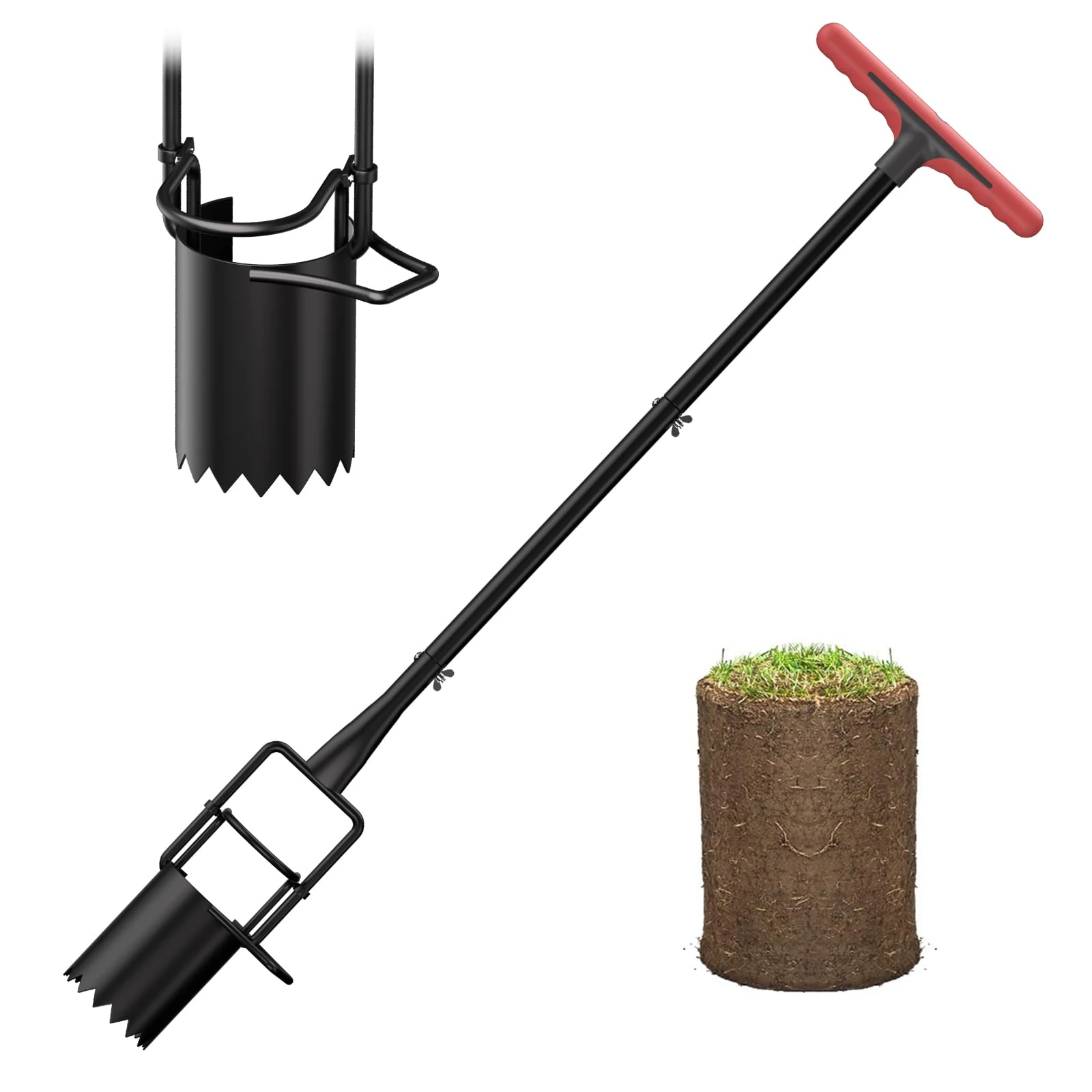 FLORA GUARD Bulb Planter Tool Long Handle, Serrated Base Gardening Bulb Transplanter with Soft Grip, Carbon Steel Seed Planting Tools for Digging Holes to Plant Tulips, Iris, Daffodils