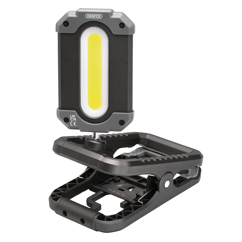 Draper 23942 COB LED Rechargeable Work Light and Power Bank with Clamp, 10W, 1000 Lumens, USB-C Cable Supplied