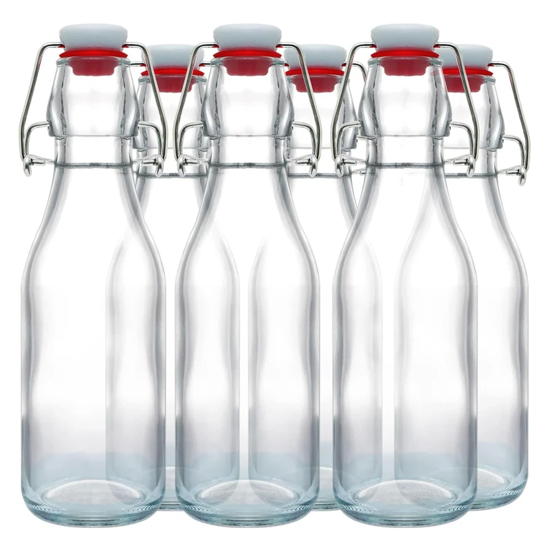 Ultimo Designs Clear Glass Bottles With Airtight Swing Top Lids 6 x 250ml