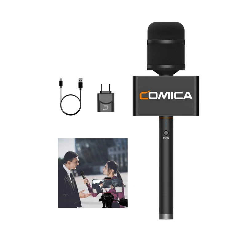 COMICA Revo S Wireless Reporter Microphone Compatible with Windows, Mac OS, Support One-Key Denoise with 14mm Condenser Mic Capsule for Smartphone for Podcasting, Report, Interview, Video Recording