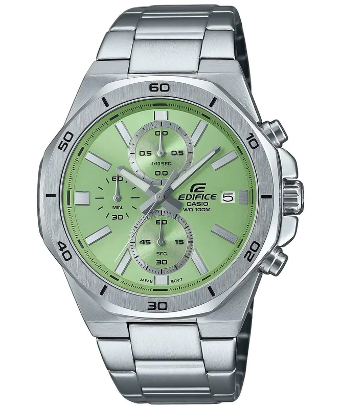 Casio Edifice Men's Chronograph Watch - Silver Steel Green Dial