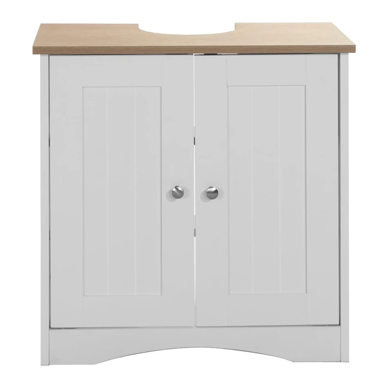 Timber Art Design UK Bathroom Sink Cabinet Bathroom Storage Cabinet Floor Under Basin with 2 Internal Shelves Freestanding Vanity Storage Cupboard Organiser Furniture, White and Oak (60 x 60 x 30 cm)