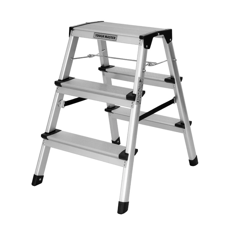 Step Ladder Double-Sided Folding Step Up Stool Heavy Duty Hop Up Aluminium Platform 150kg Capacity Multi-Purpose DIY Indoor Outdoor Usage TOUGH MASTER (3 Steps)
