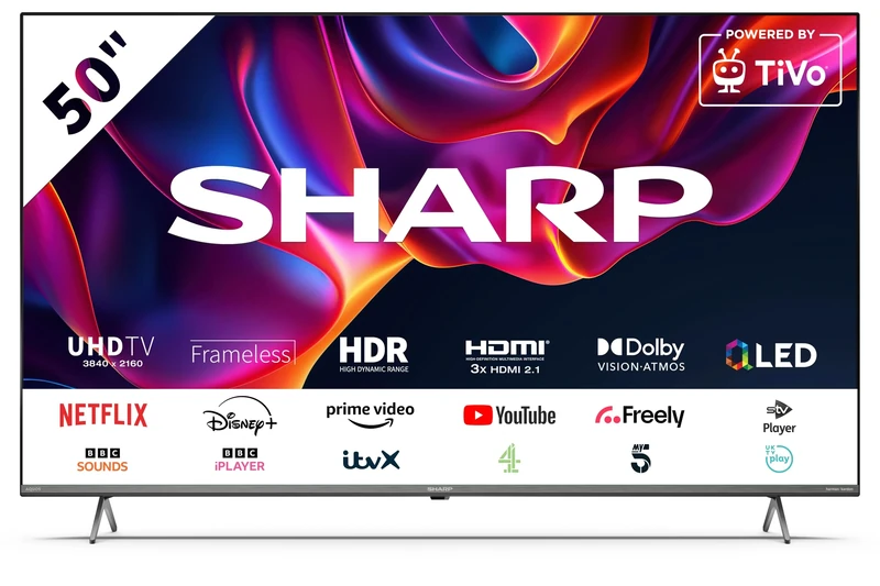Sharp 50-inch 4K Ultra HD Smart TV Voice Control, Dolby Vision, Dolby Atmos, TiVo Powered, HARMAN/KARDON Sound 160+ Free Channels