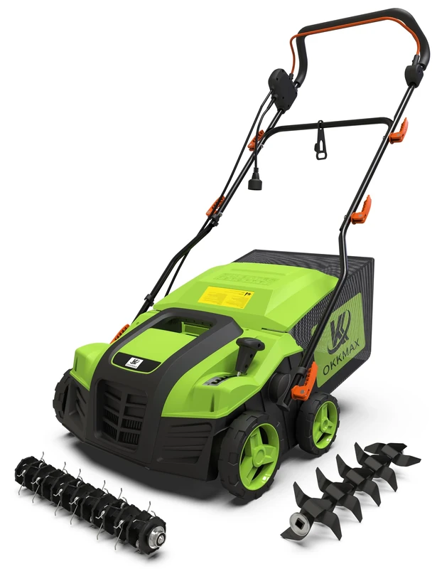 Upgraded 16-Inch Electric Dethatcher Scarifier, Lawn Dethatcher with Collection Bag, 5-Position Depth Adjustment,Wider Working Width, Foldable Handle Design for Easy Carrying&Storage,Thatcher for Lawn