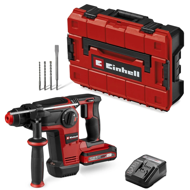 Einhell PXC Professional Cordless SDS Drill with Battery and Charger - 18V Brushless Motor, 3 J Impact Force, SDS-Plus, 4 Functions, Supplied with Accessories - TP-HD 18/28 Li BL +4 Rotary Hammer